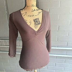 Chic V-Neck Brown Women's Blouse